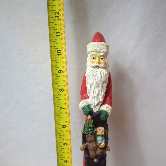Vintage Resin Skinny Santa Claus Figure With Black Toy Sack Teddy Bear Presents - Picture 10 of 11